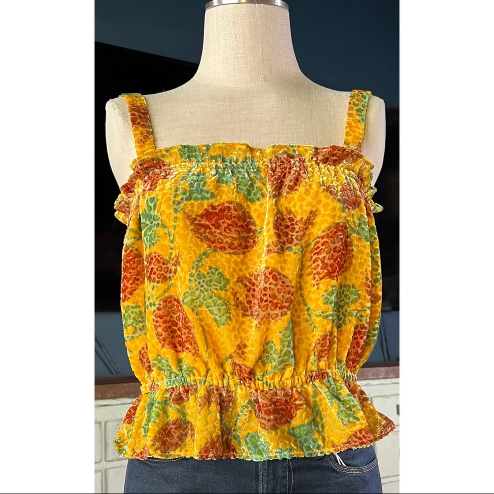 Anthropologie Felipa Cropped Velvet Pineapple Top L